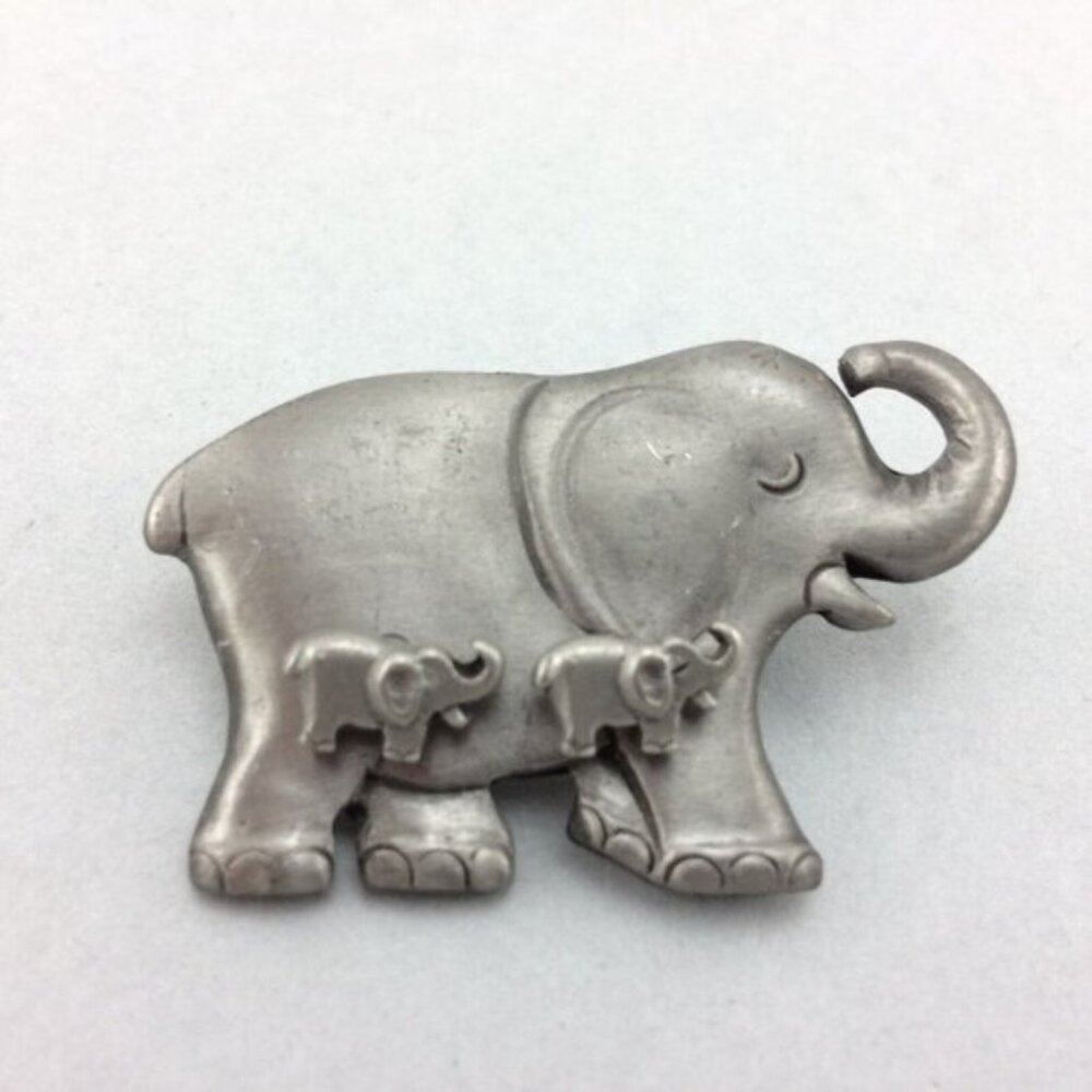 Vintage Pewter Elephant Stud Earrings in Brooch Pin Trunk Up MISSING Items
